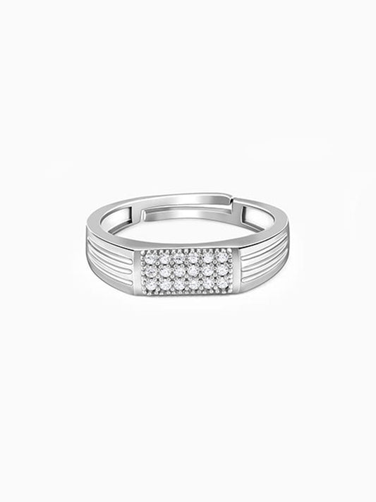 Silver Zircon Rectangle Ring For Him
