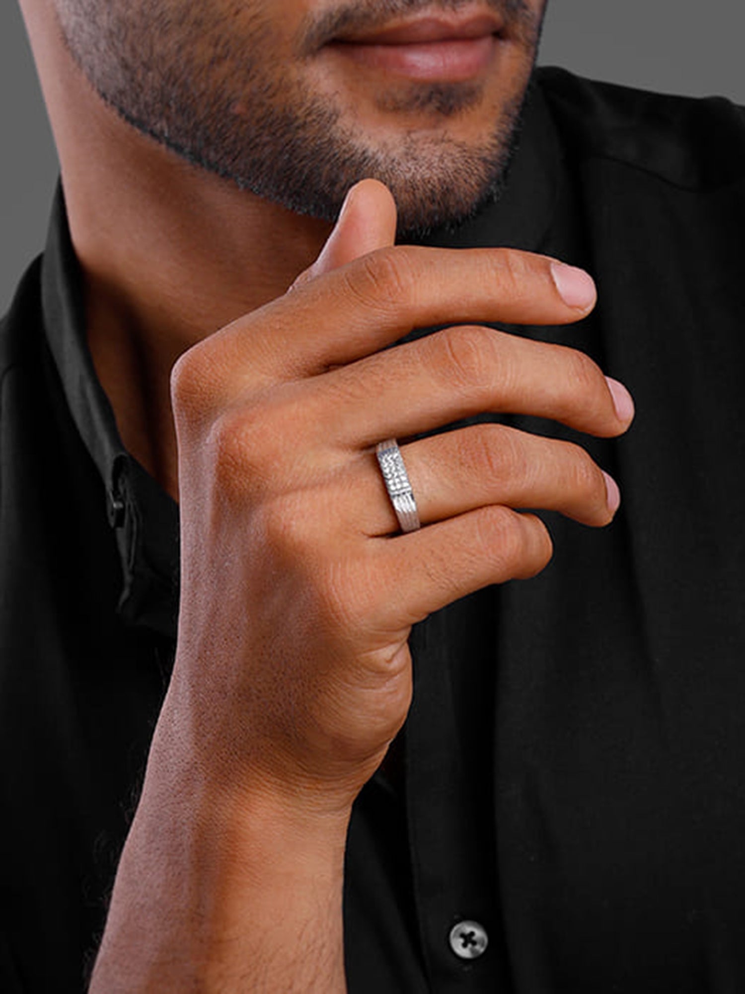 Silver Zircon Rectangle Ring For Him