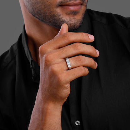 Silver Zircon Rectangle Ring For Him