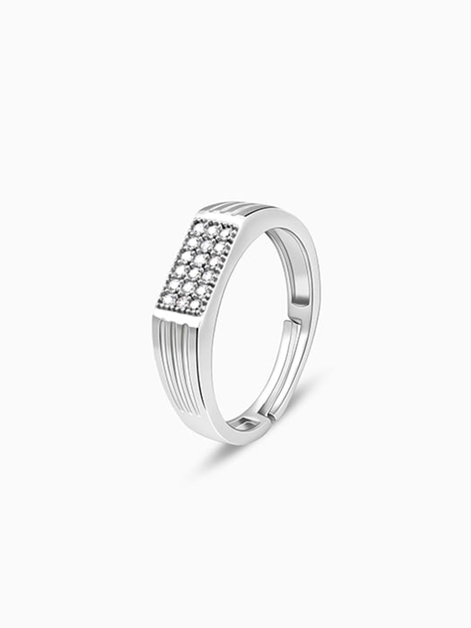 Silver Zircon Rectangle Ring For Him