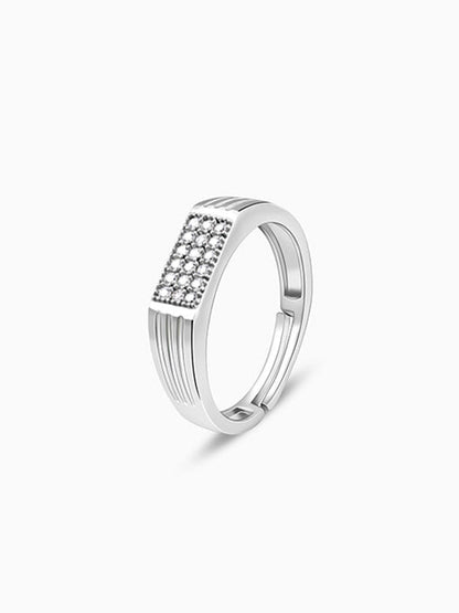 Silver Zircon Rectangle Ring For Him