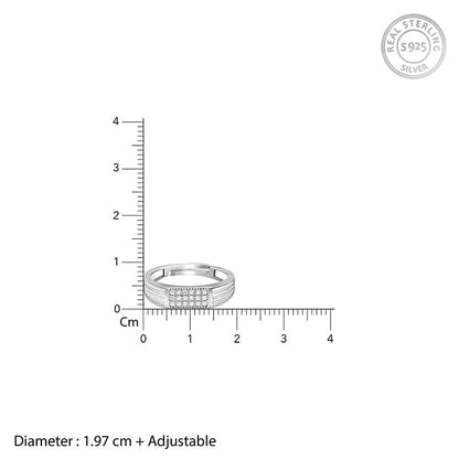 Silver Zircon Rectangle Ring For Him