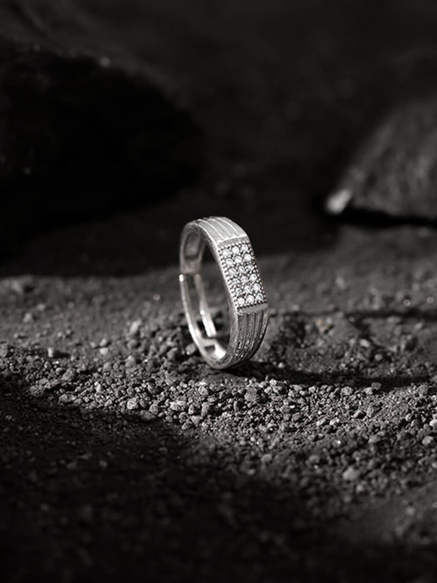 Silver Zircon Rectangle Ring For Him