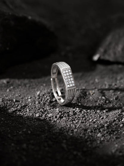 Silver Zircon Rectangle Ring For Him