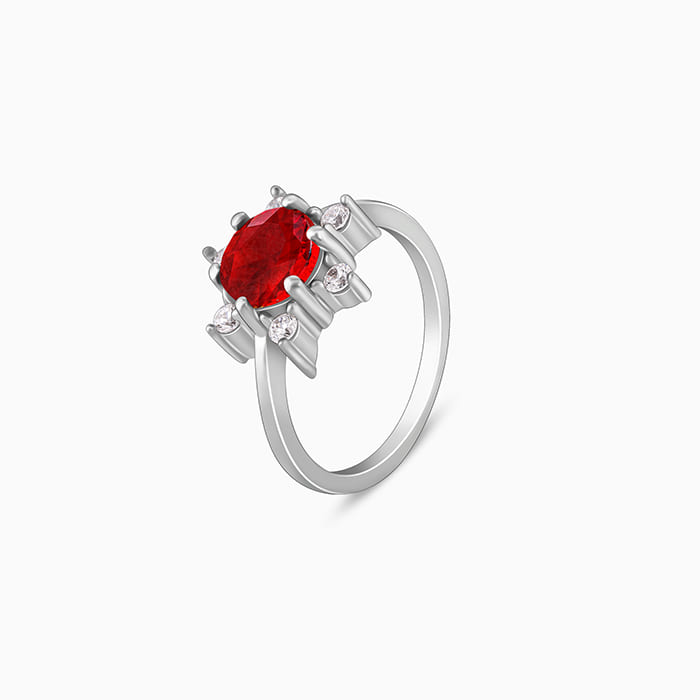 Silver Blooming Red Ring