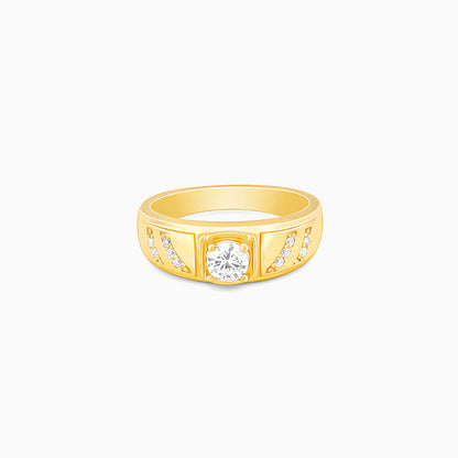 Golden Zircon Ornate Ring For Him