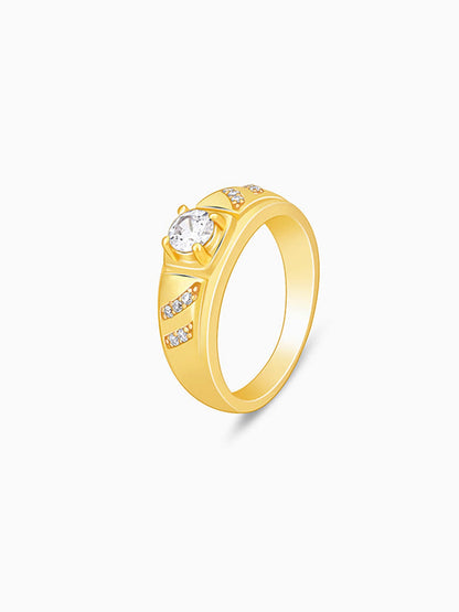 Golden Zircon Ornate Ring For Him