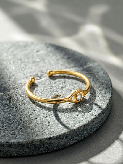 Golden Minimal Evil Eye Ring