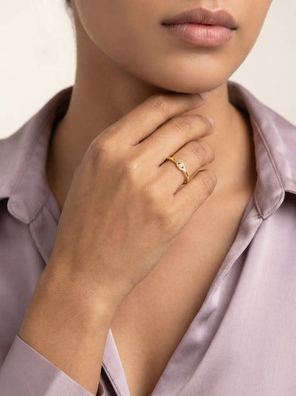 Golden Minimal Evil Eye Ring