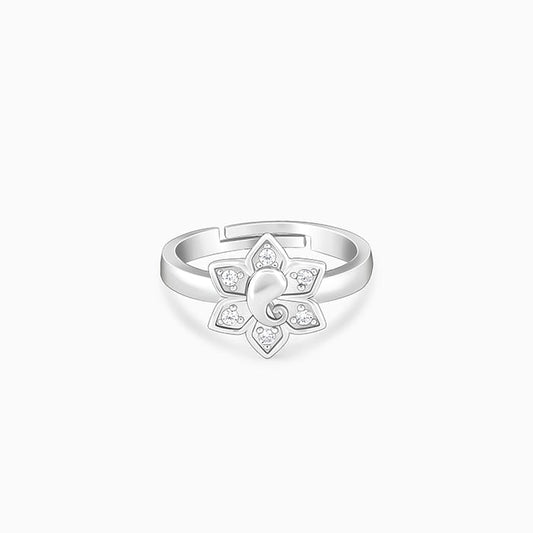 Silver Ganesha Floral Ring