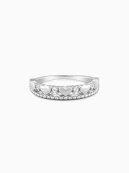 Silver Parading Hearts Ring