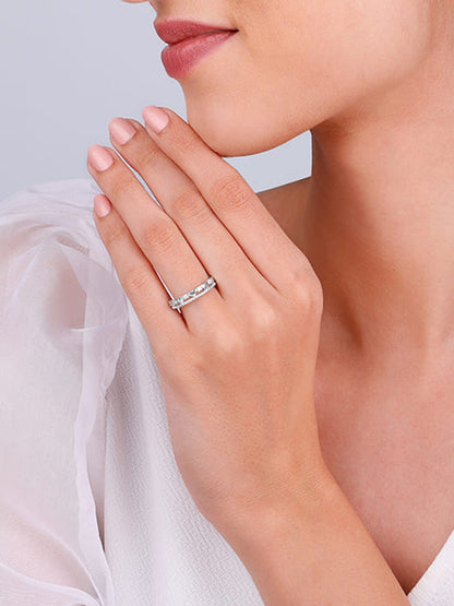 Silver Parading Hearts Ring