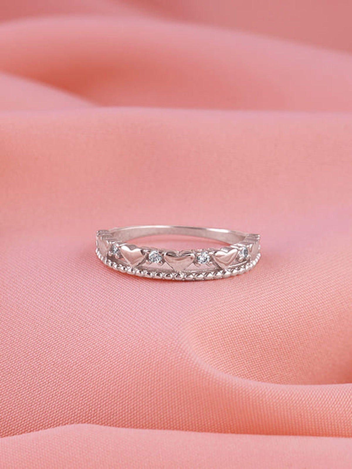 Silver Parading Hearts Ring