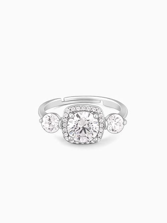 Round Stoned Silver Open Ring