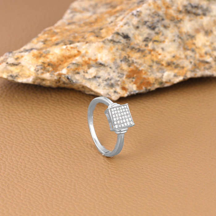 Silver Zircon Square Ring For Him