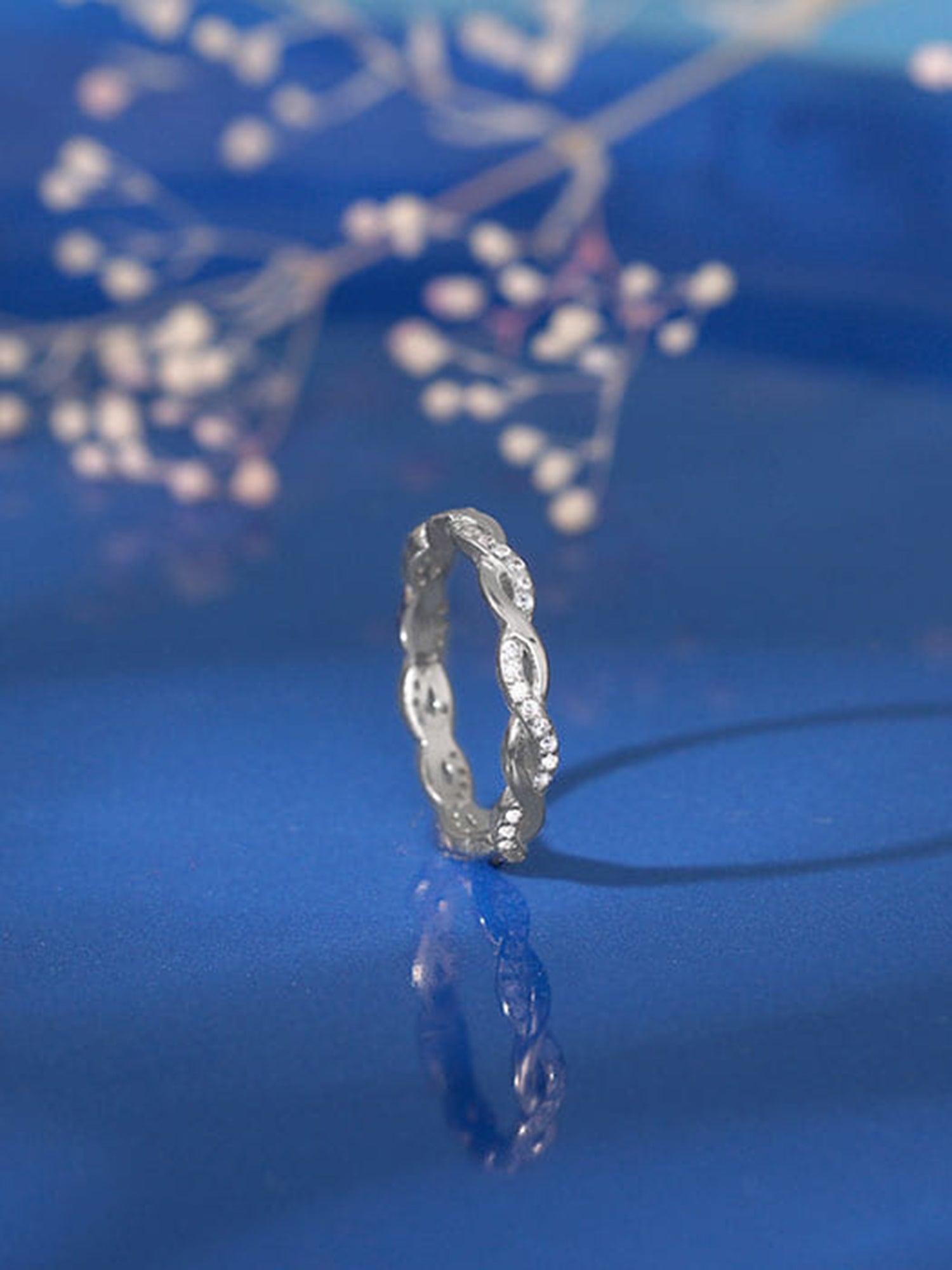 Silver Zircon Wave Entwined Ring