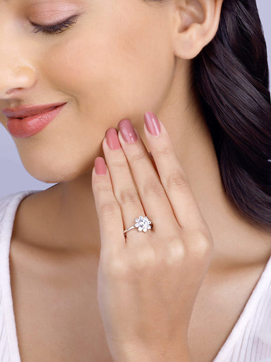 Silver Zircon Twilight Bloom Ring
