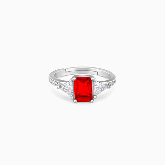 Silver Red Baguette Ring