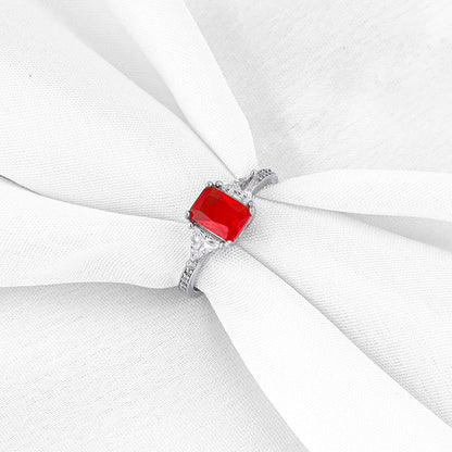 Silver Red Baguette Ring