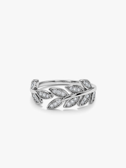 Silver Zircon Leaf Ring