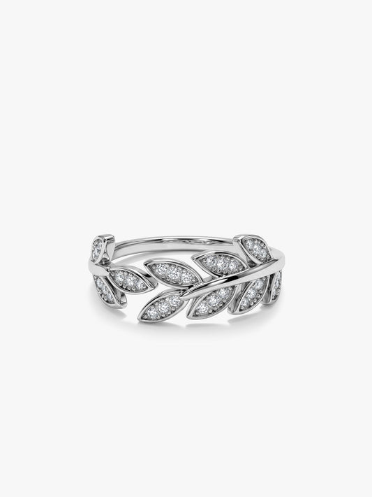 Silver Zircon Leaf Ring