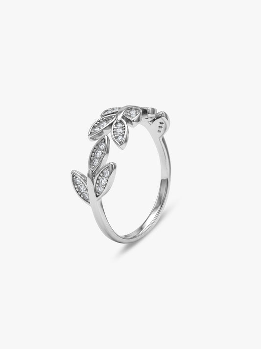 Silver Zircon Leaf Ring