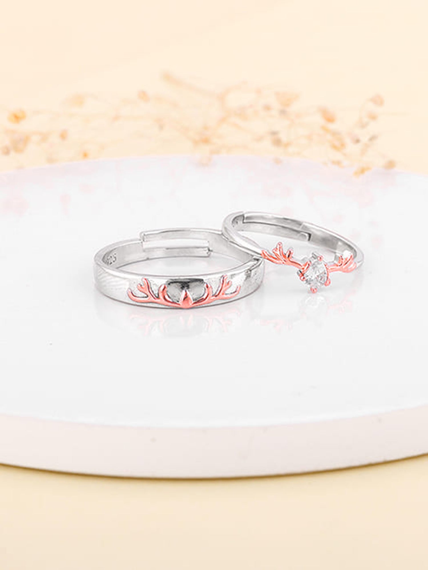 Dual Tone Gold Deer Couple Rings