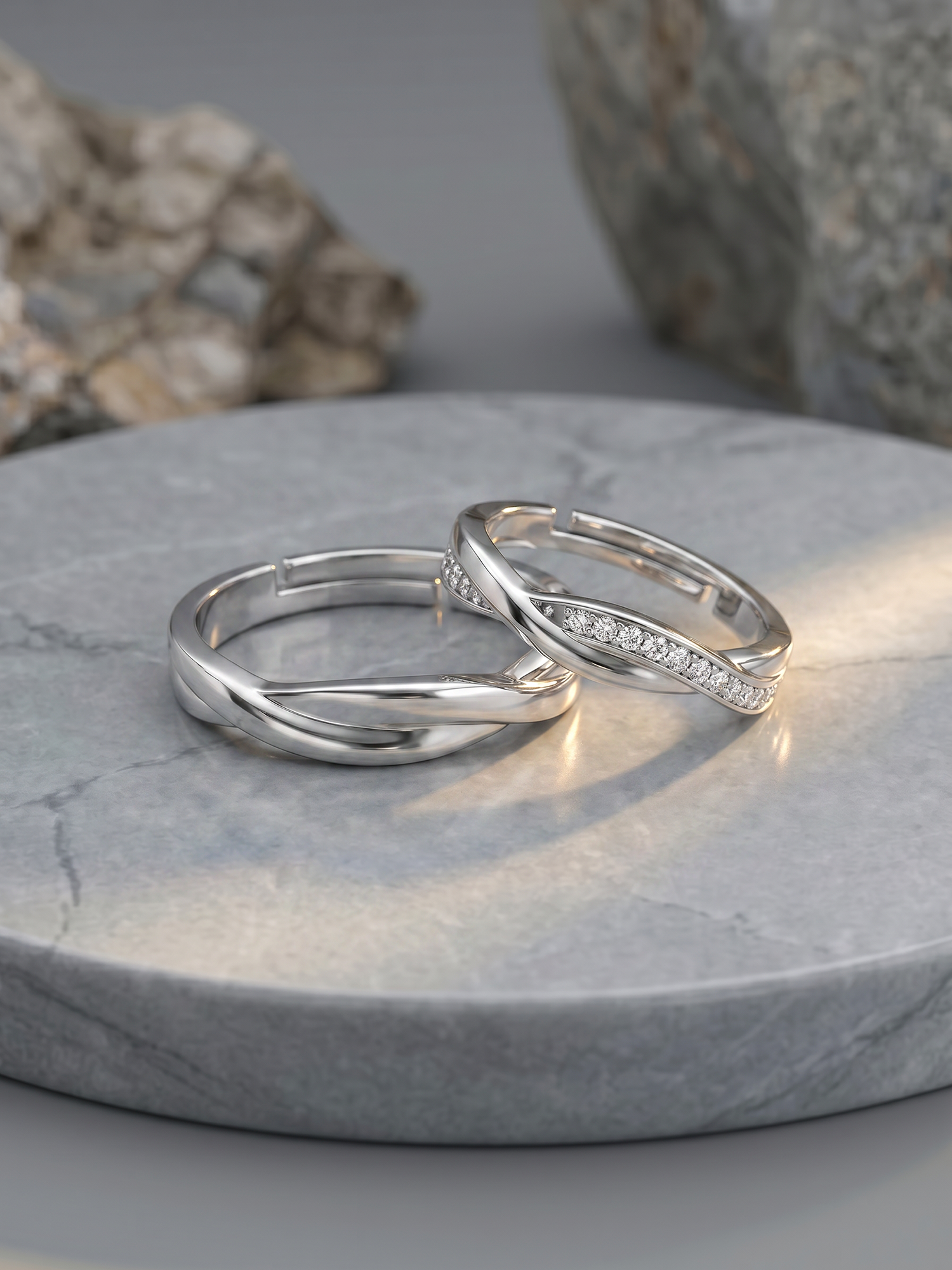 Silver Zirconia Twist Couple Bands