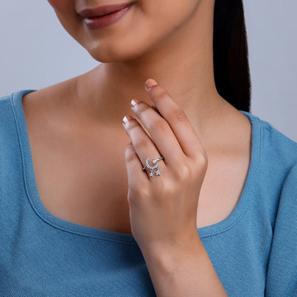 Silver Shiny Crescent Ring