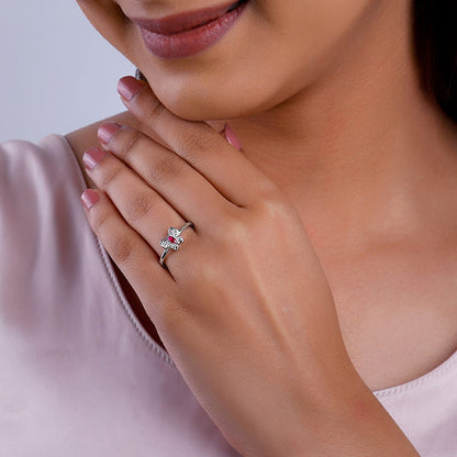 Silver Pop Pink Studded Butterfly Ring