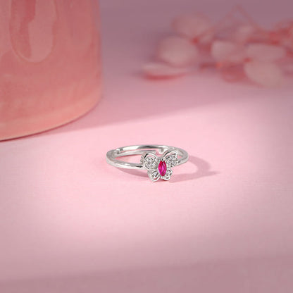 Silver Pop Pink Studded Butterfly Ring