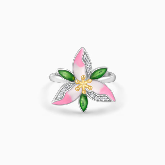 Silver Convertible Pink Trillium Ring