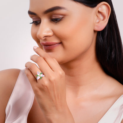 Silver Convertible Pink Trillium Ring