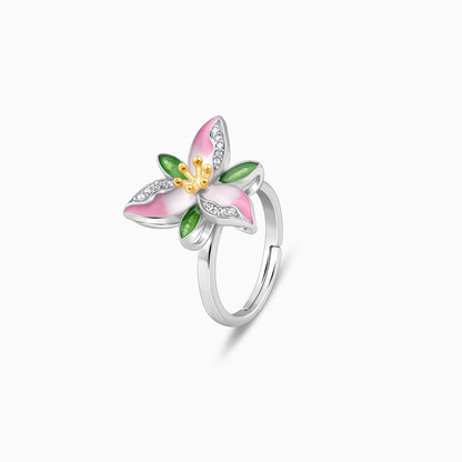 Silver Convertible Pink Trillium Ring