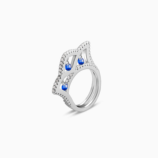 Silver Blue Regal Crown Ring