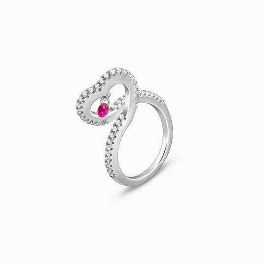 Silver Red Heart's Glow Ring