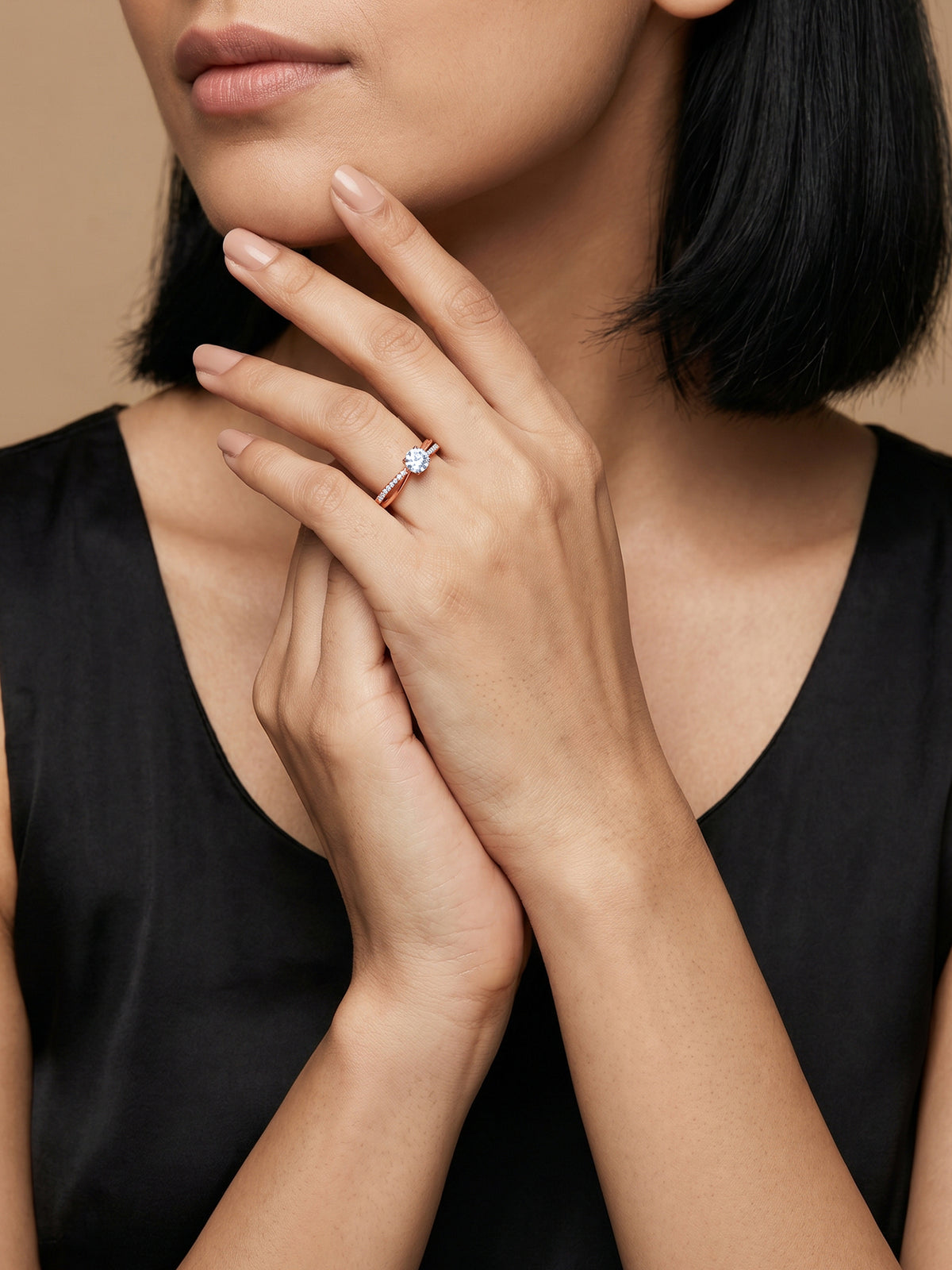 Rose Gold Zircon Layered Ring