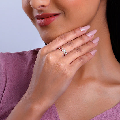 Rose Gold Zircon Leaf Ring