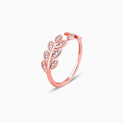 Rose Gold Zircon Leaf Ring