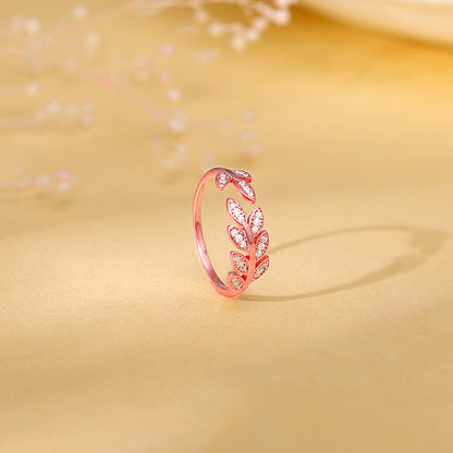 Rose Gold Zircon Leaf Ring
