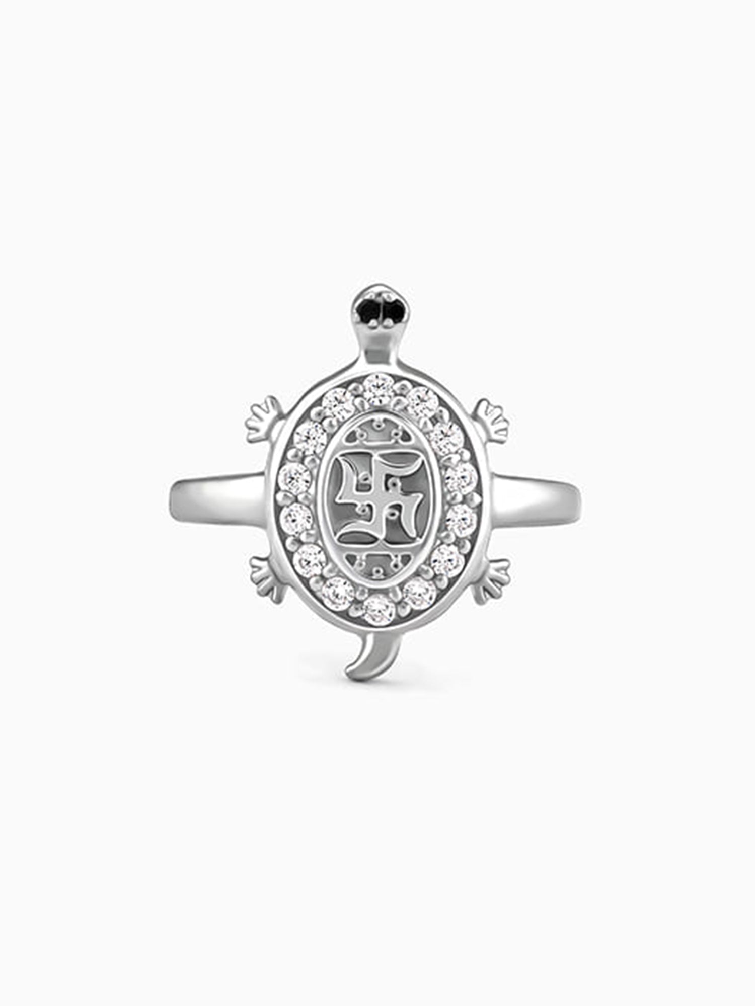 Silver Swastik Tortoise Ring