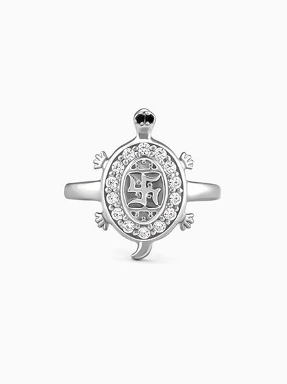 Silver Swastik Tortoise Ring