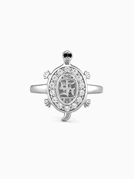 Silver Swastik Tortoise Ring