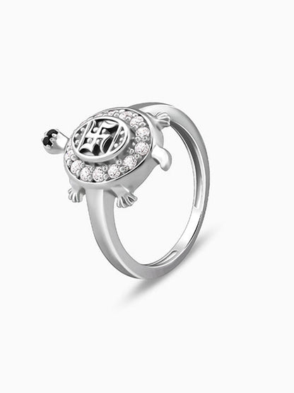 Silver Swastik Tortoise Ring