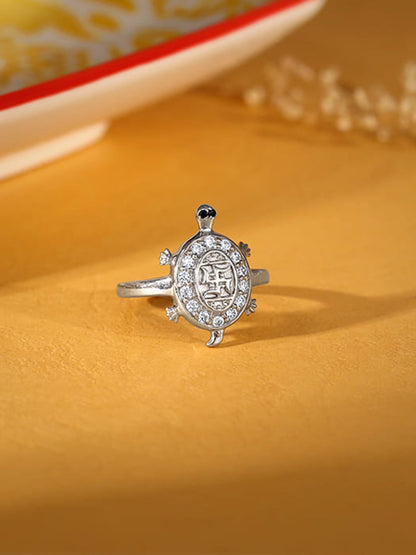 Silver Swastik Tortoise Ring