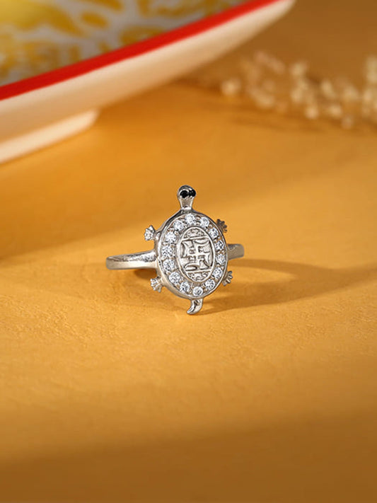 Silver Swastik Tortoise Ring