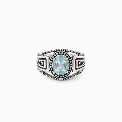 Oxidised Silver Aqua Shine Ring For Him