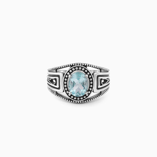 Oxidised Silver Aqua Shine Ring For Him