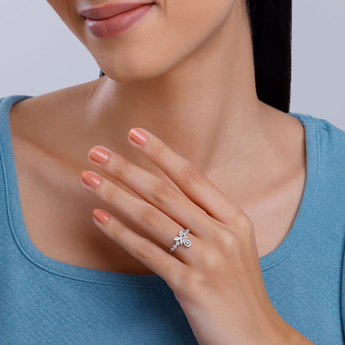 Silver Periwinkle Floral Ring - view 3