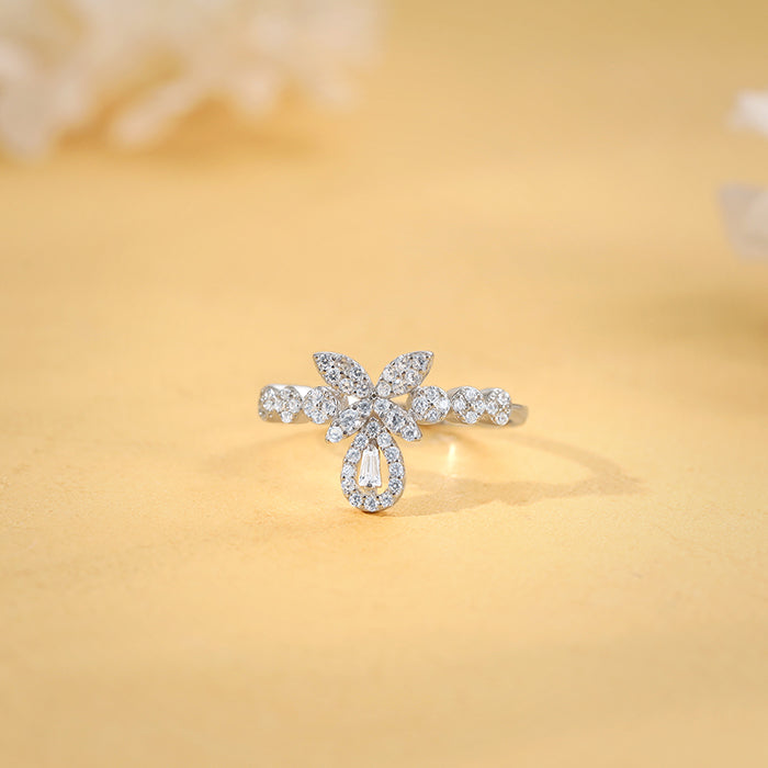 Silver Periwinkle Floral Ring - view 2